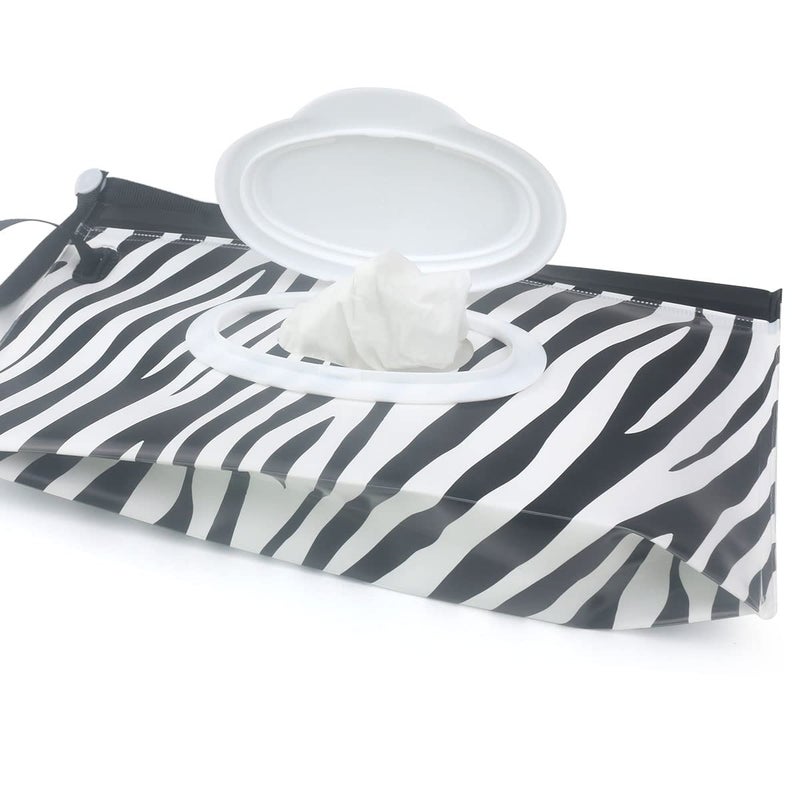 FKEYTO Baby Wipe Dispenser,Portable Refillable Wipe Holder Wipe Dispenser Bag Reusable Travel Wet Wipe Pouch (Zebra + leopard print) - Image 2